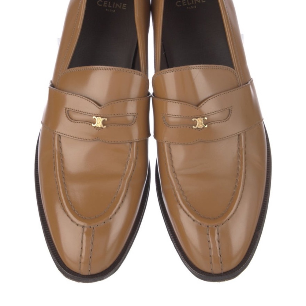 Celine Logo Tan Leather Loafers Classic Slip-Ons size 40